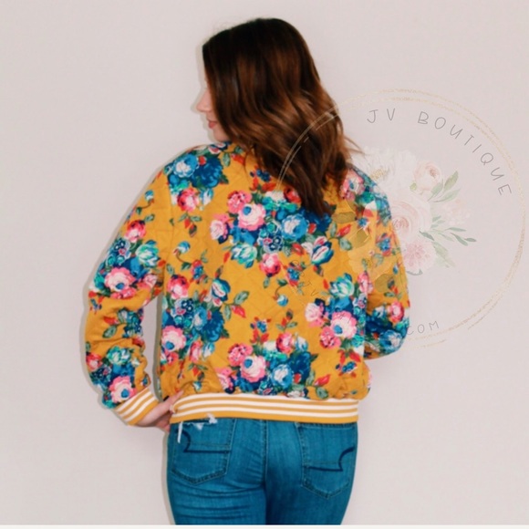 Last One! Mustard Floral Bomber Jacket - Picture 4 of 8